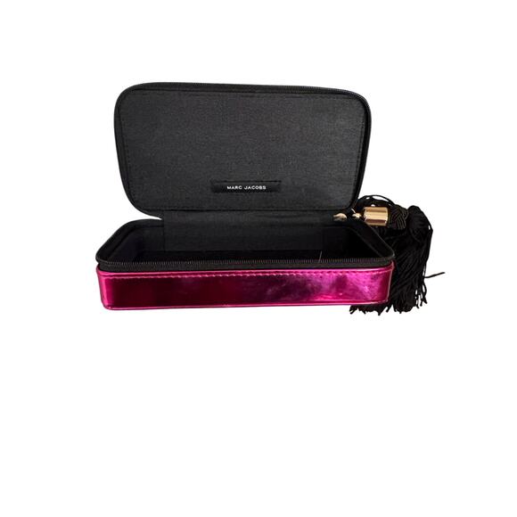 Marc Jacobs Metallic Pink Zip Around Makeup Case Black Tassel Small 6.5x3.5x1.5" - Picture 2 of 5